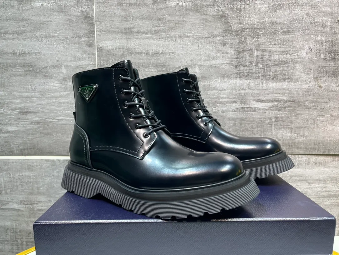 Men's men's shoes 💰820💰 🔥🔥🔥prada derby Prada top version thick-soled derby shoes, lace-up Martin boots, ken same fabric imported open edge beads, cowhide lining, cowhide feet complete set packaging code number 38-46
